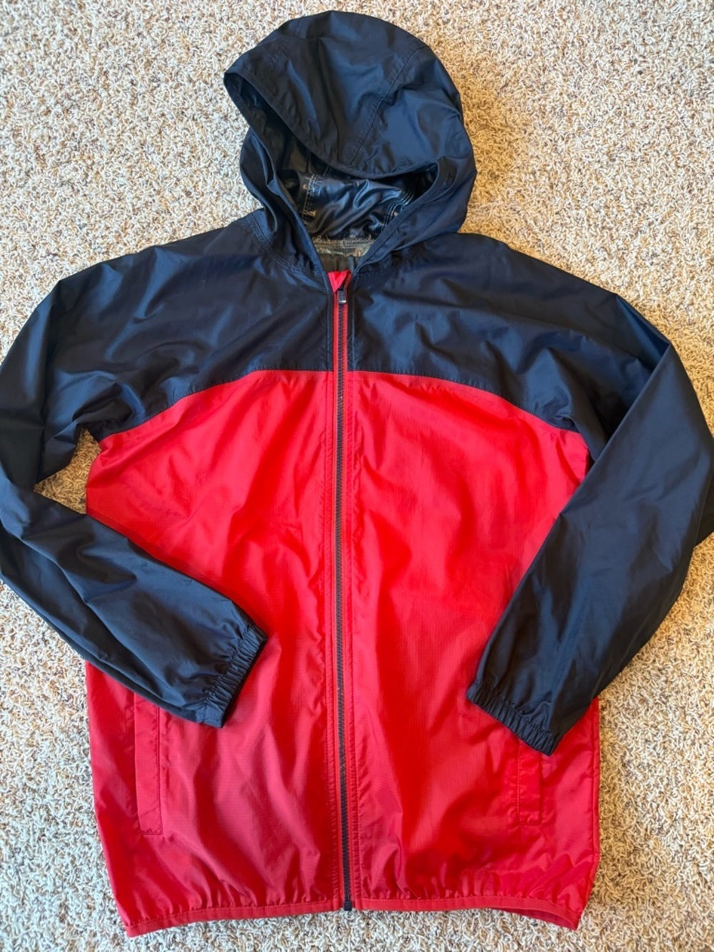 LANDS END Kids 14 / 16 Large Rain Coat Windproof Jacket Blue Red Packable Hood - Picture 13 of 13
